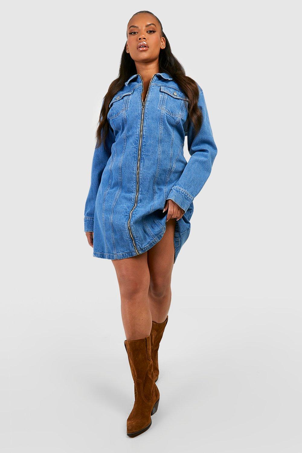 Denim zip best sale up dress